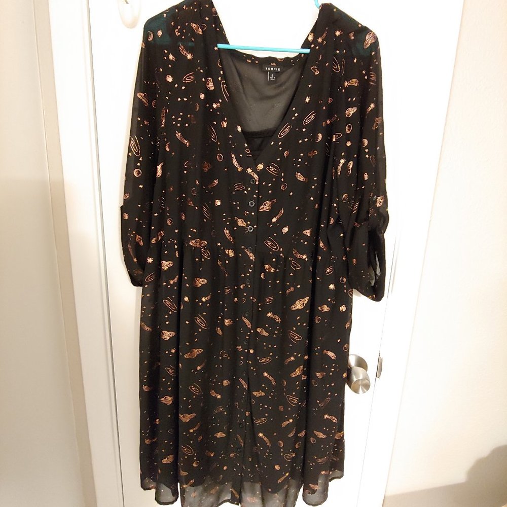 Black and copper galaxy dress
